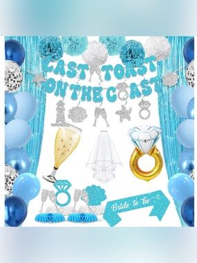 New Bride to Be Beach Bachelorette Party Decorations - Blue Glitter Set
